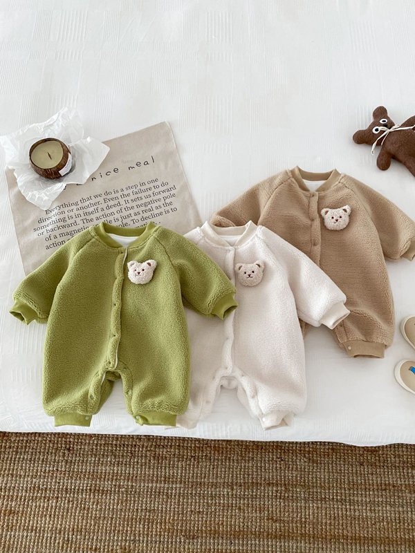 Winter Baby Plush Bear Jumpsuit Boy Girl Outer Warm Clothes Newborn Thick Romper