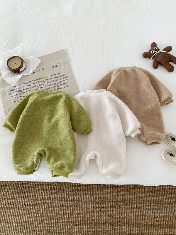 Winter Baby Plush Bear Jumpsuit Boy Girl Outer Warm Clothes Newborn Thick Romper