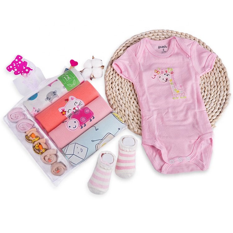 2019 Gift Bab Combination Sale Baby Bodysuit Short Sleeve with Socks & Wash
