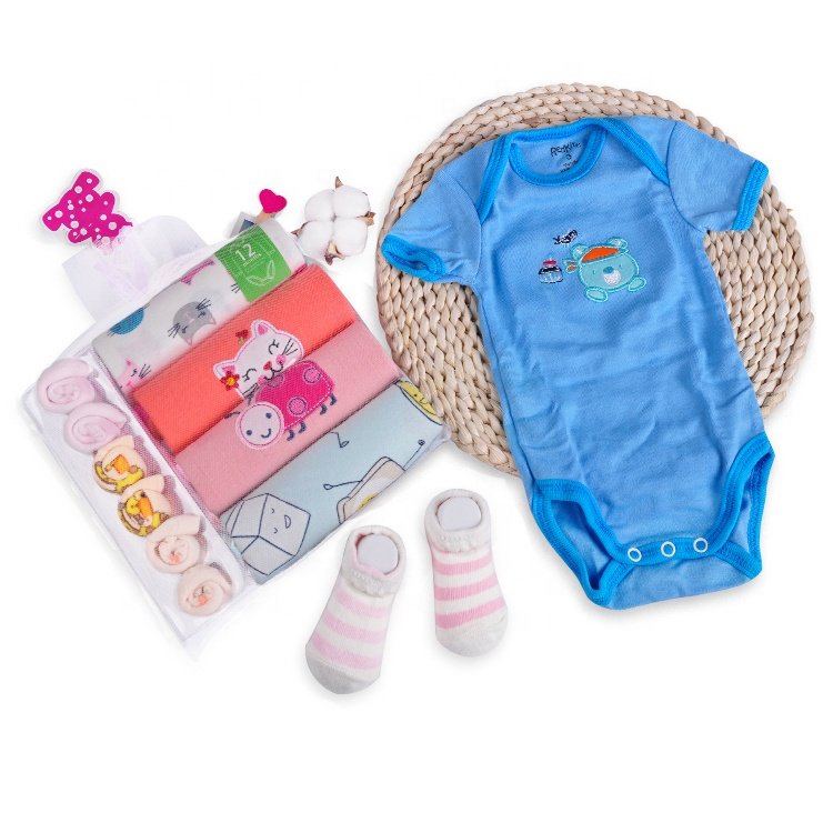 2019 Gift Bab Combination Sale Baby Bodysuit Short Sleeve with Socks & Wash