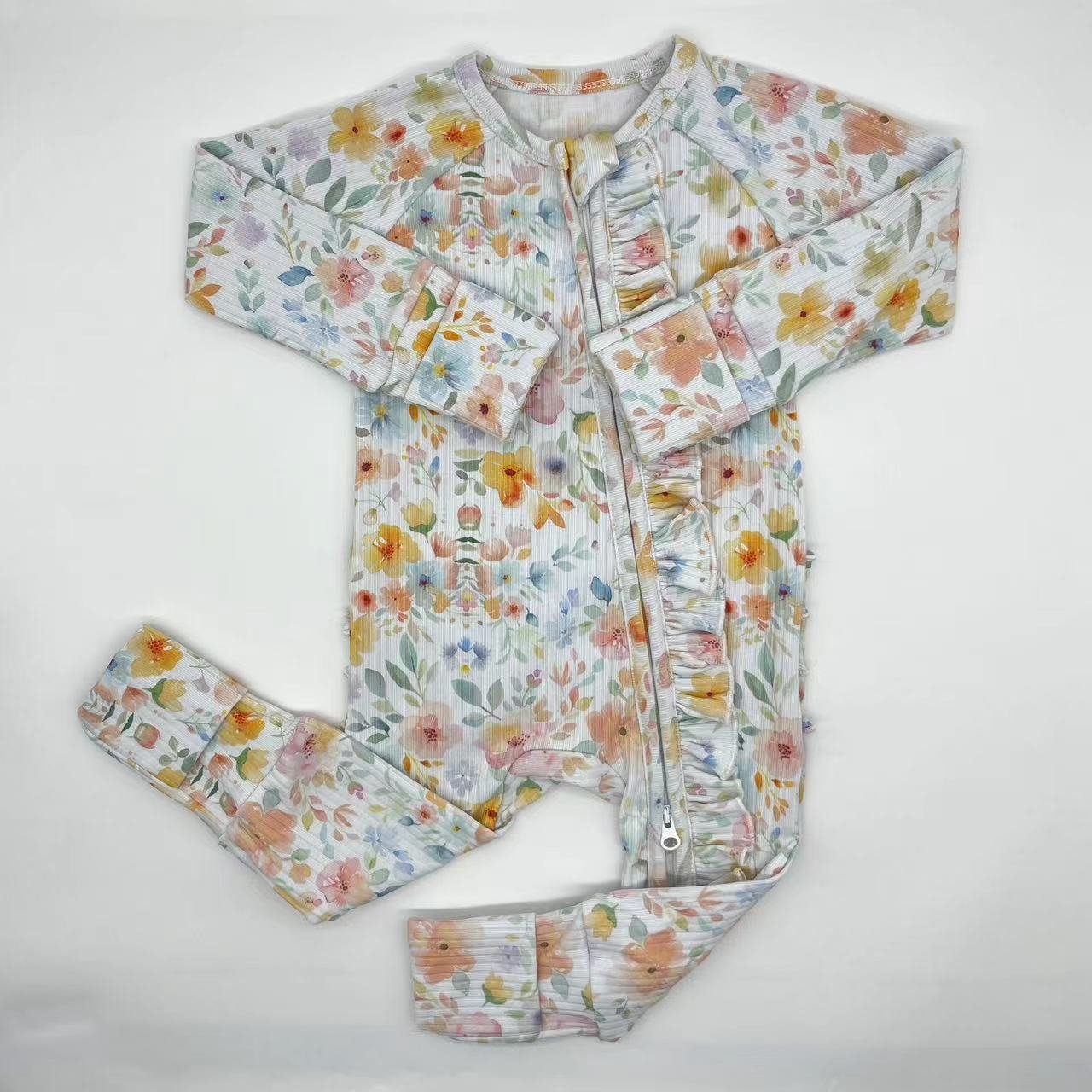New hot sales Christmas gnome pattern custom bamboo cotton grip zipper toddler baby clothes