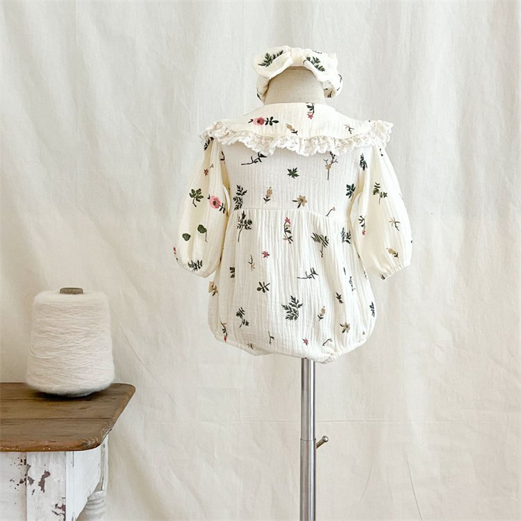 Autumn Clothes Infants Young Children Baby Girls Doll Collar Floral Long-sleeved Triangle Baby Romper
