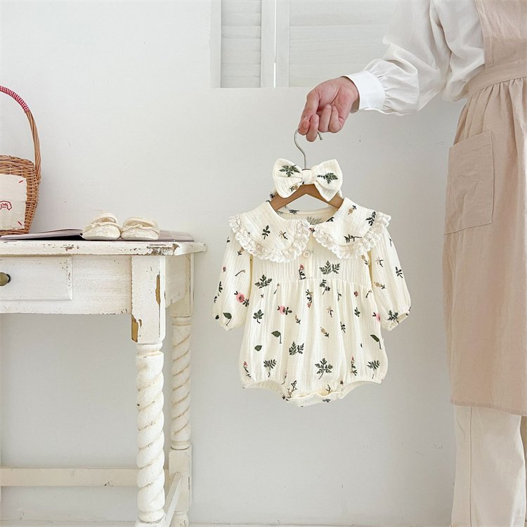 Autumn Clothes Infants Young Children Baby Girls Doll Collar Floral Long-sleeved Triangle Baby Romper