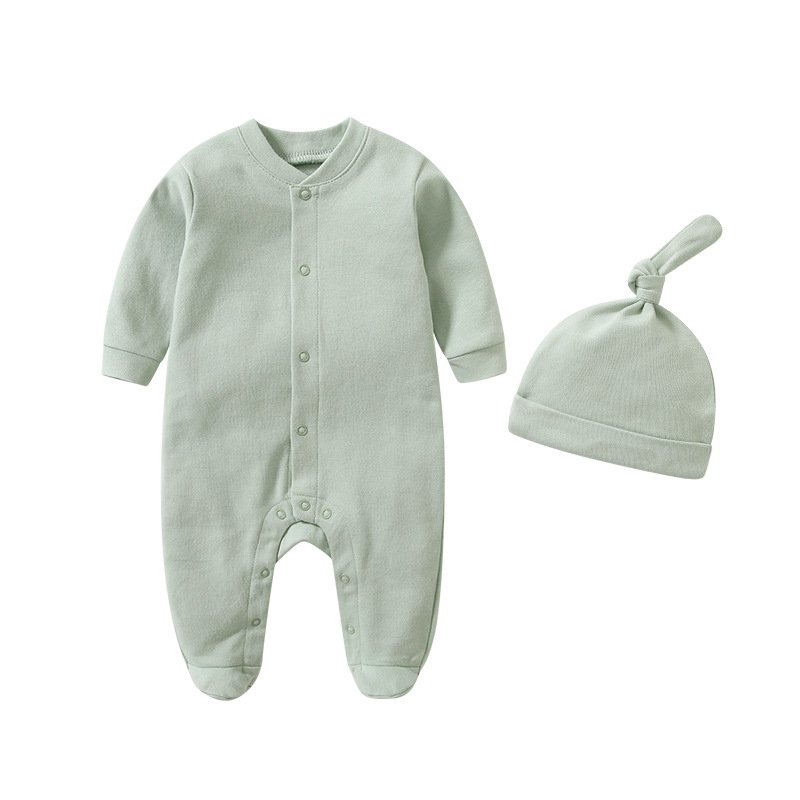 Custom baby clothing set newborn jumpsuit hat 2 pieces suit 0-12 M cotton long sleeve footed baby romper set