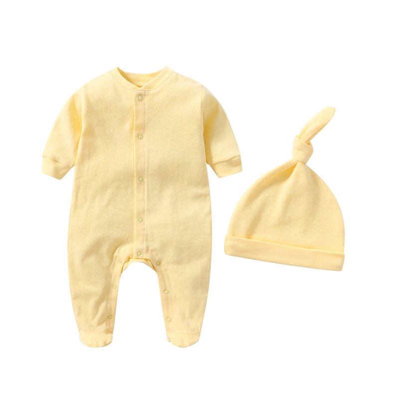 Custom baby clothing set newborn jumpsuit hat 2 pieces suit 0-12 M cotton long sleeve footed baby romper set