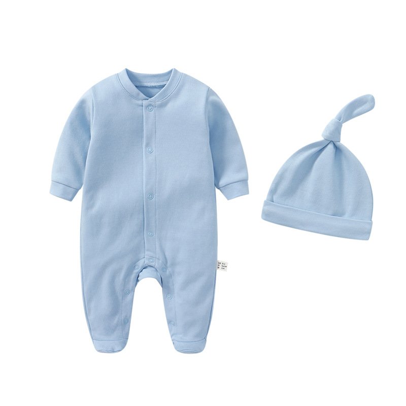 Custom baby clothing set newborn jumpsuit hat 2 pieces suit 0-12 M cotton long sleeve footed baby romper set