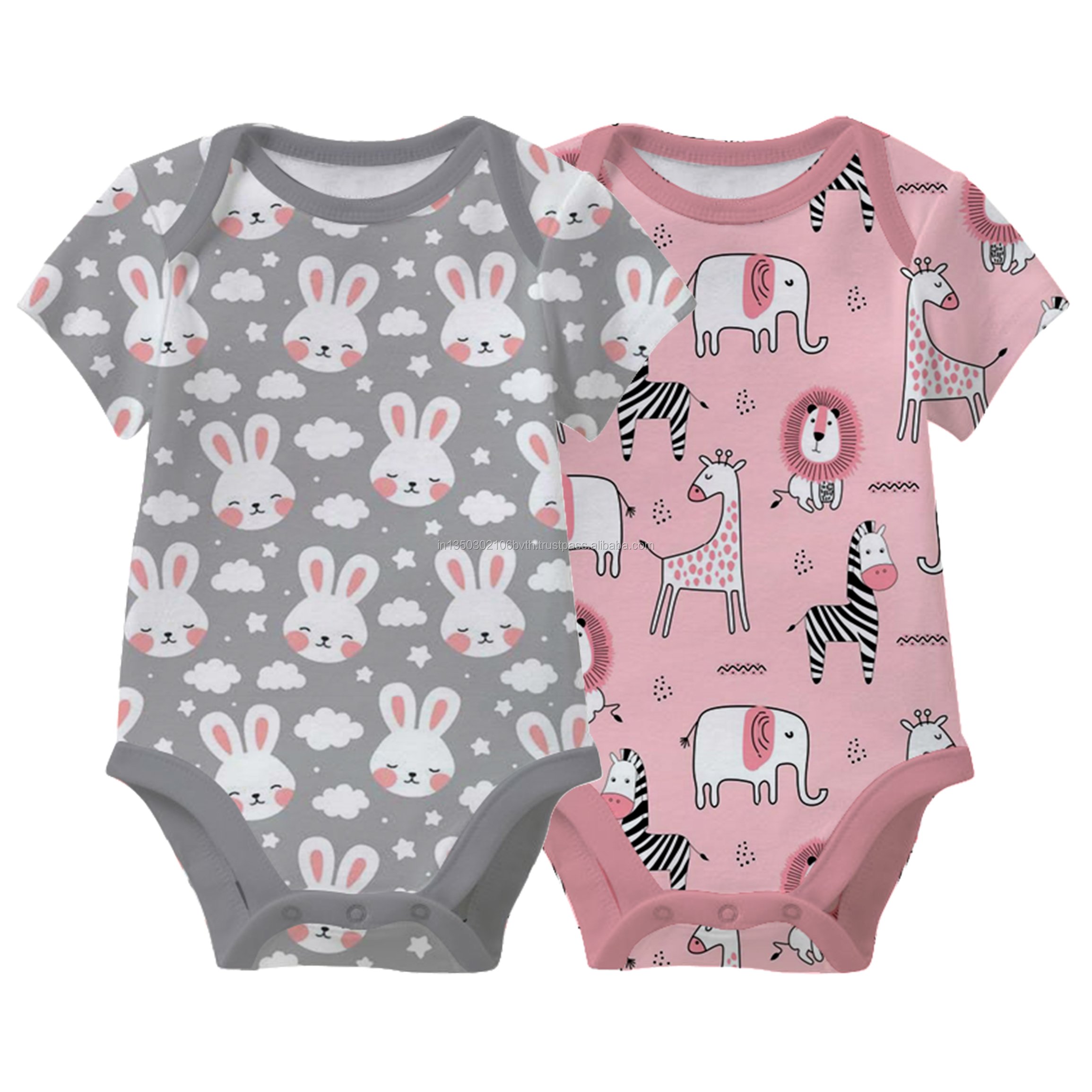 Unisex Baby Rompers with Animal Print 100% Cotton Fabric for Customized Size Infant Inseam Style