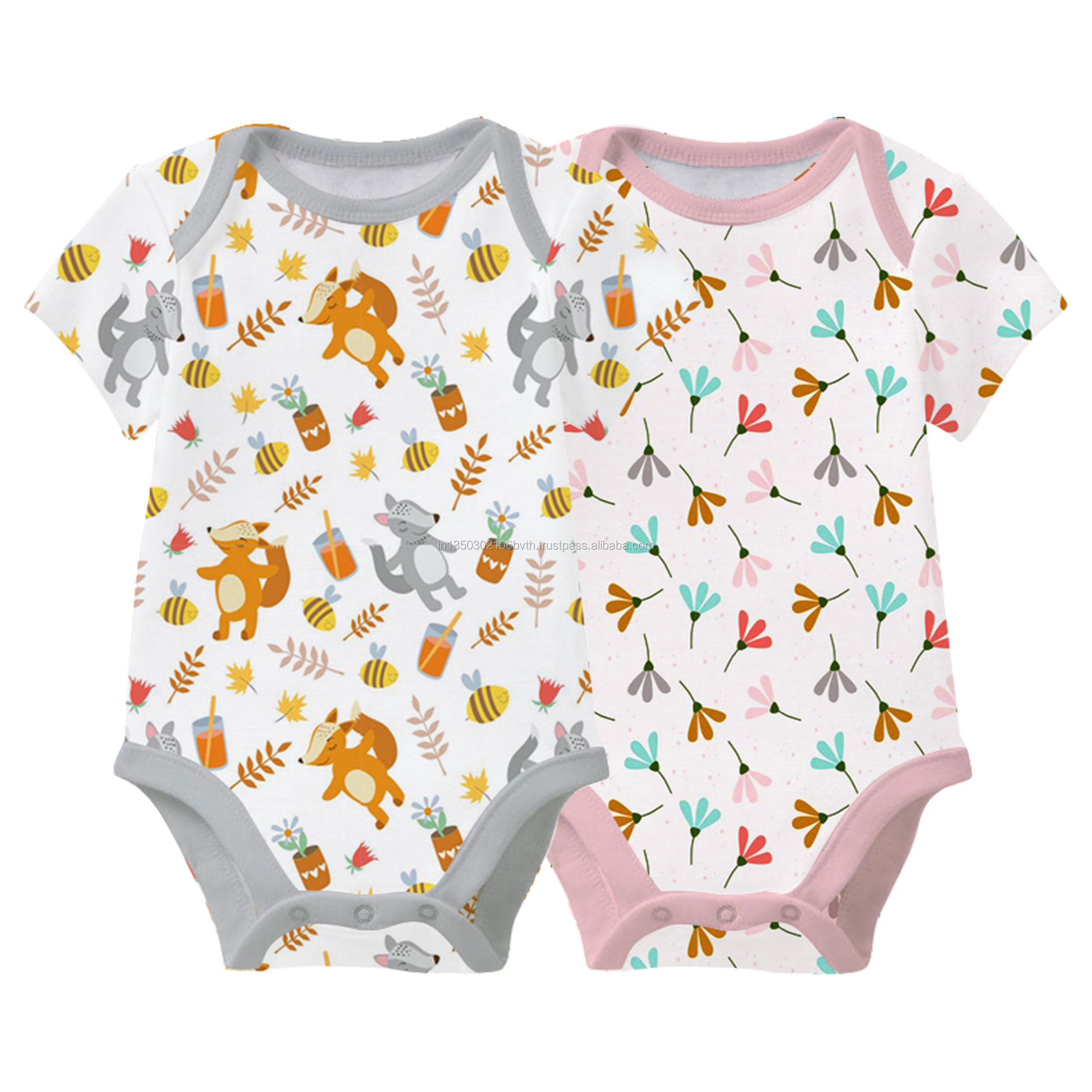Unisex Baby Rompers with Animal Print 100% Cotton Fabric for Customized Size Infant Inseam Style