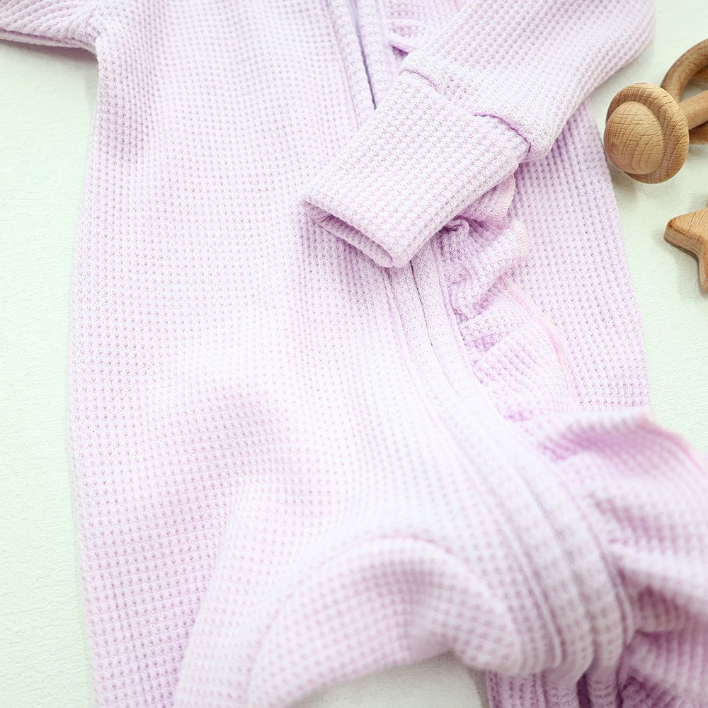 OEM new design waffle soft baby jumpsuit pajamas newborn sleeper one-piece boy girl clothes custom printed zipper baby rompers