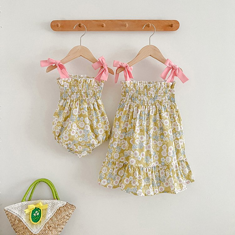 Summer Infant Romper Sleeveless Baby Girl Floral Slip Dress Sisters Fashion Baby Clothes