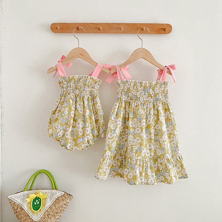 Summer Infant Romper Sleeveless Baby Girl Floral Slip Dress Sisters Fashion Baby Clothes
