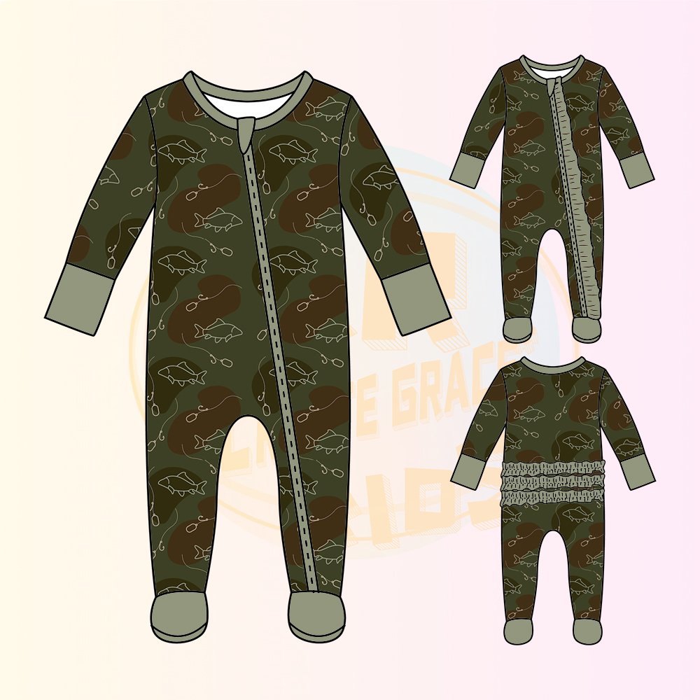 KERUI Hot Trendy Long-sleeved Bamboo Sleeper Footie Cartoon Fish Deer Duck Animal Camouflage Boys Ruffles Zippies Baby Romper
