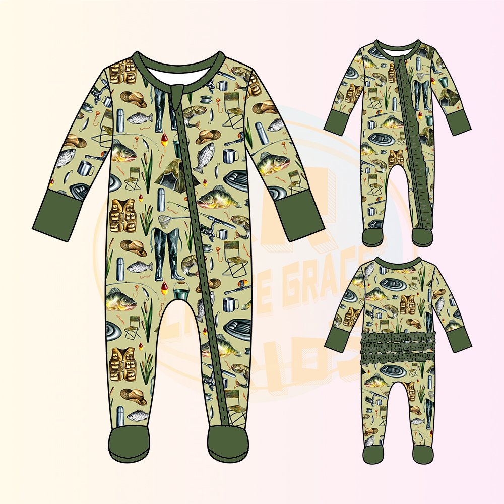 KERUI Hot Trendy Long-sleeved Bamboo Sleeper Footie Cartoon Fish Deer Duck Animal Camouflage Boys Ruffles Zippies Baby Romper