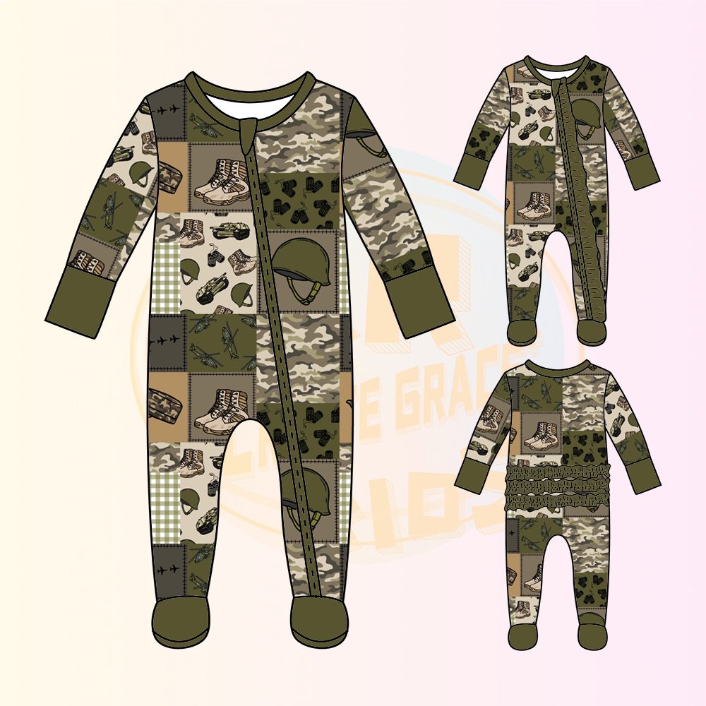 KERUI Hot Trendy Long-sleeved Bamboo Sleeper Footie Cartoon Fish Deer Duck Animal Camouflage Boys Ruffles Zippies Baby Romper