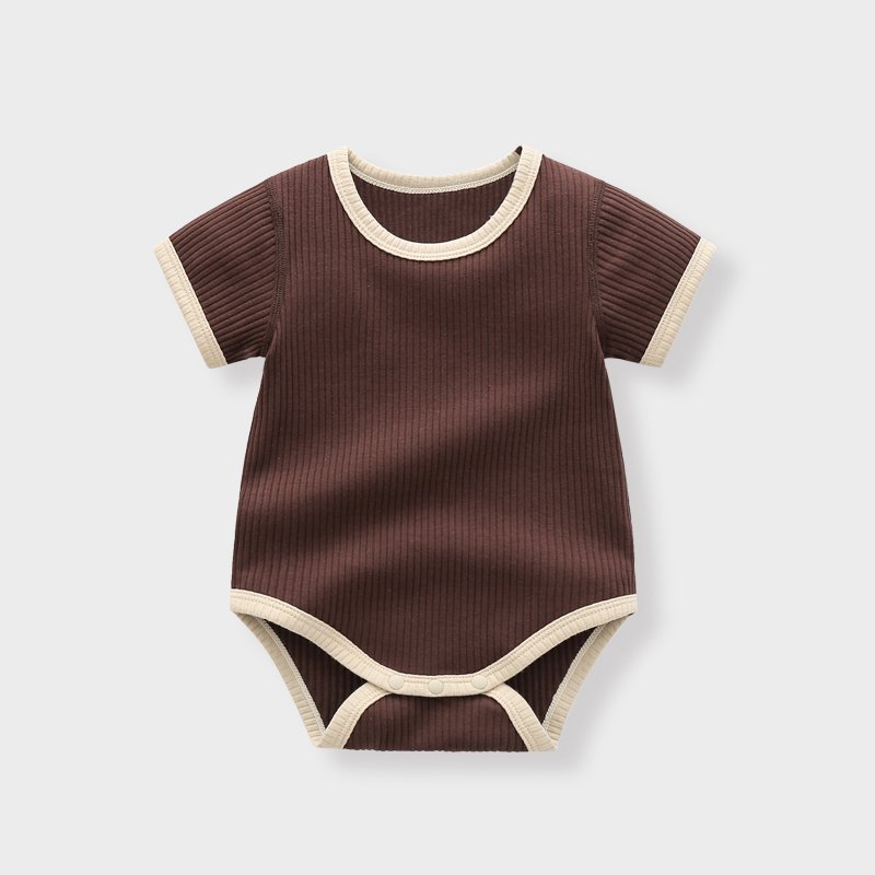 Customize boy girl summer baby climbing suit clothes smocked ribbed cotton clothing short sleeve rompers jumpsuit bodysuit 6819
