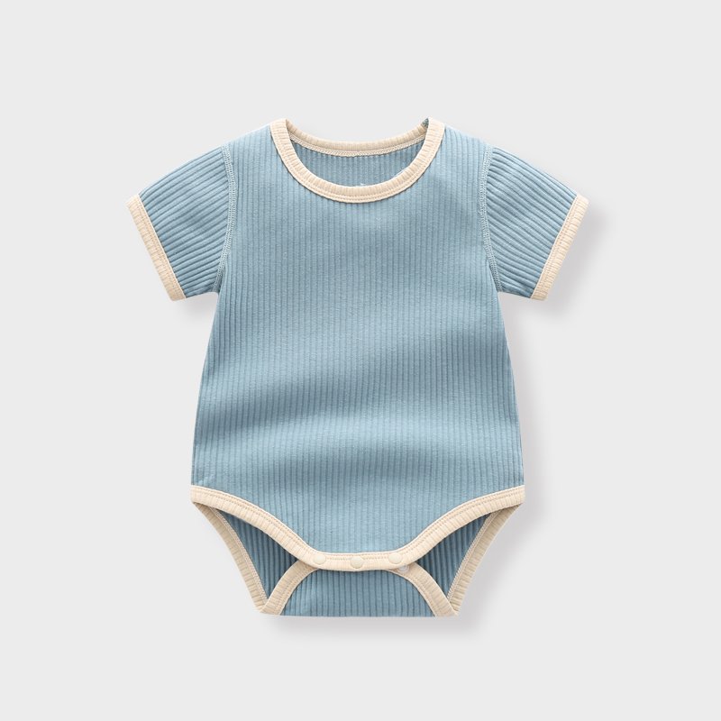 Customize boy girl summer baby climbing suit clothes smocked ribbed cotton clothing short sleeve rompers jumpsuit bodysuit 6819