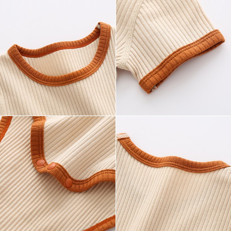 Customize boy girl summer baby climbing suit clothes smocked ribbed cotton clothing short sleeve rompers jumpsuit bodysuit 6819