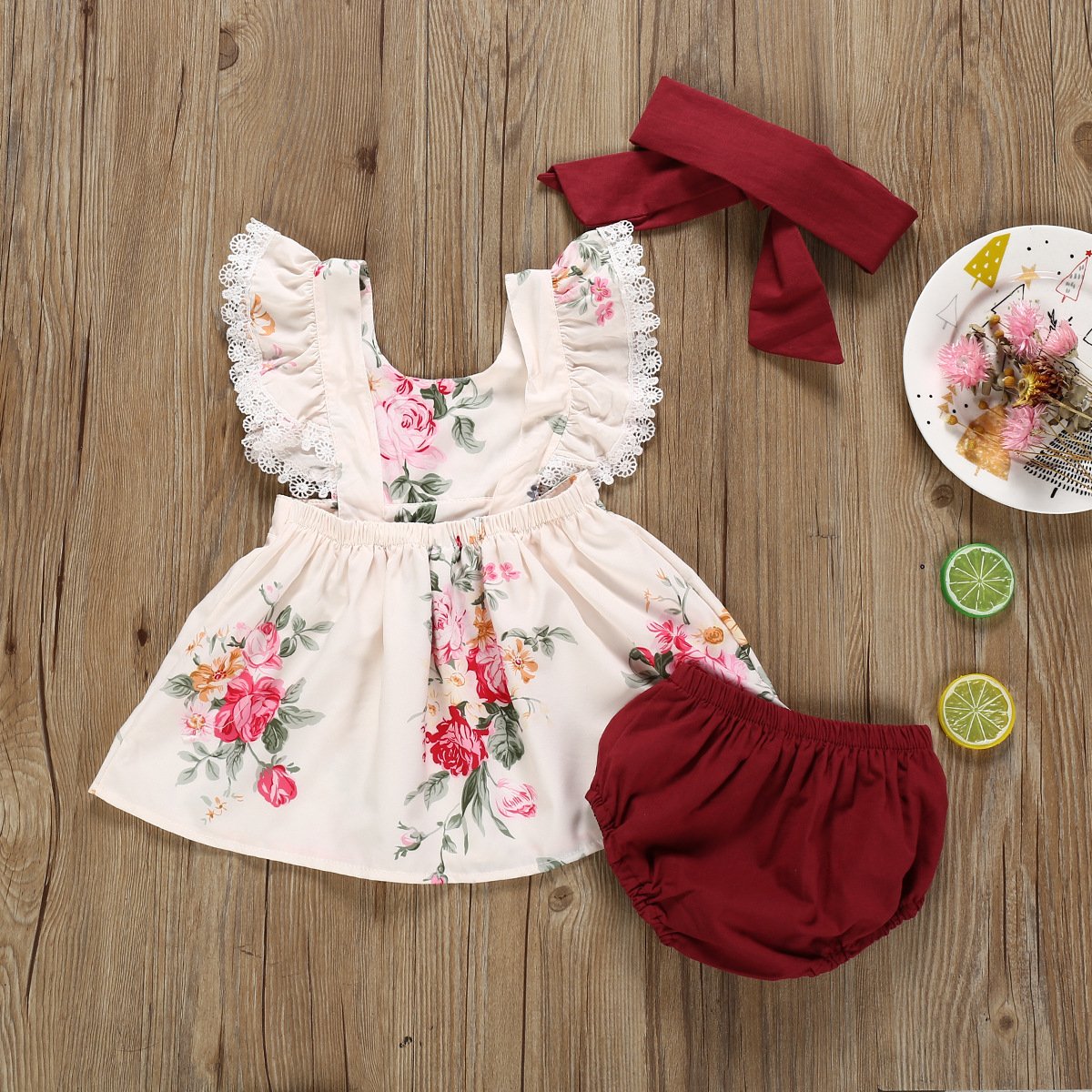 New Born Baby Clothing Girl Newborn Baby Clothes Baby Romper with Headband Hot Sale Ruffled