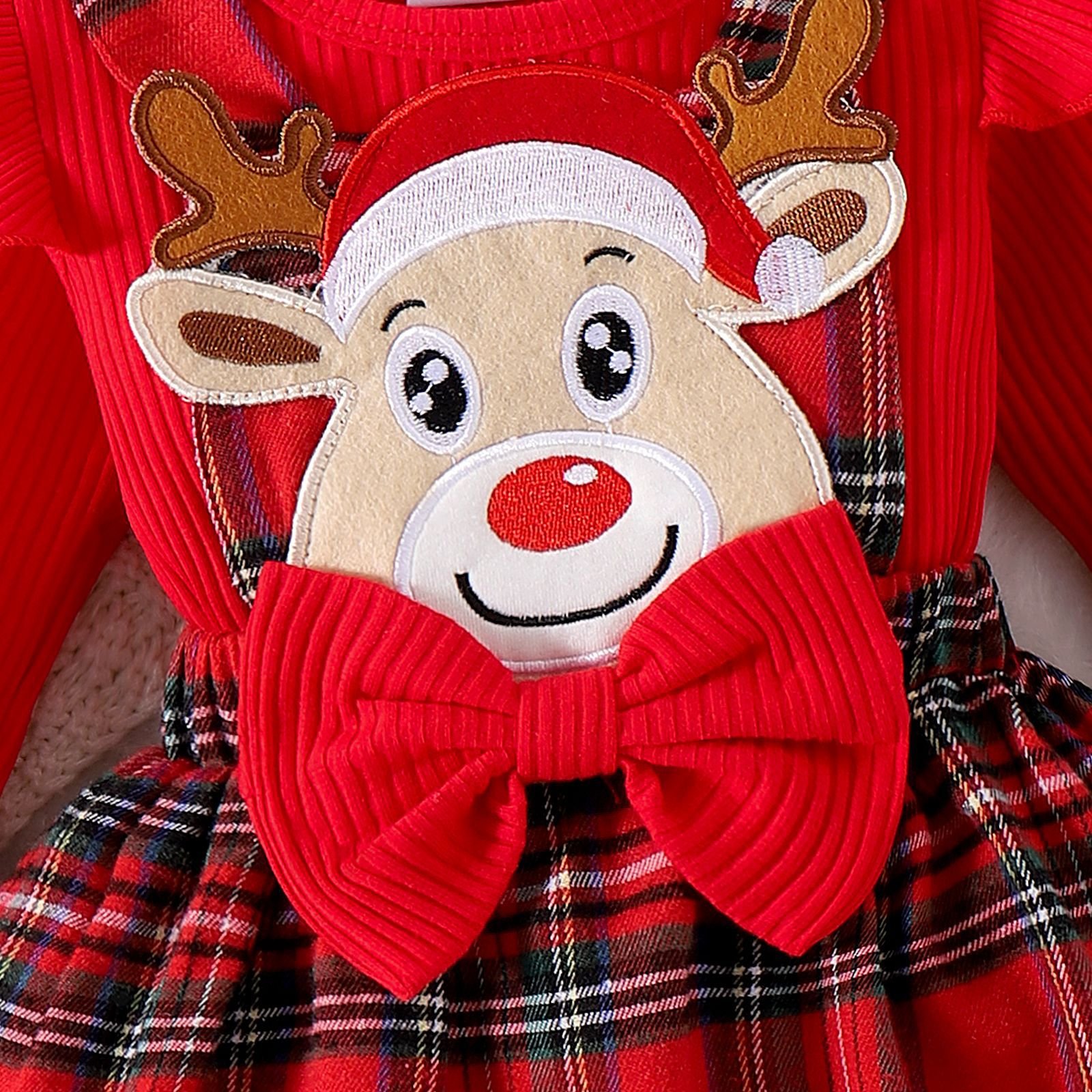 Christmas Children Clothing Cartoon Santa Claus Deer Cute Baby Romper 0-18M Long Fly Sleeve Plaid Printed Baby Boutique Clothing