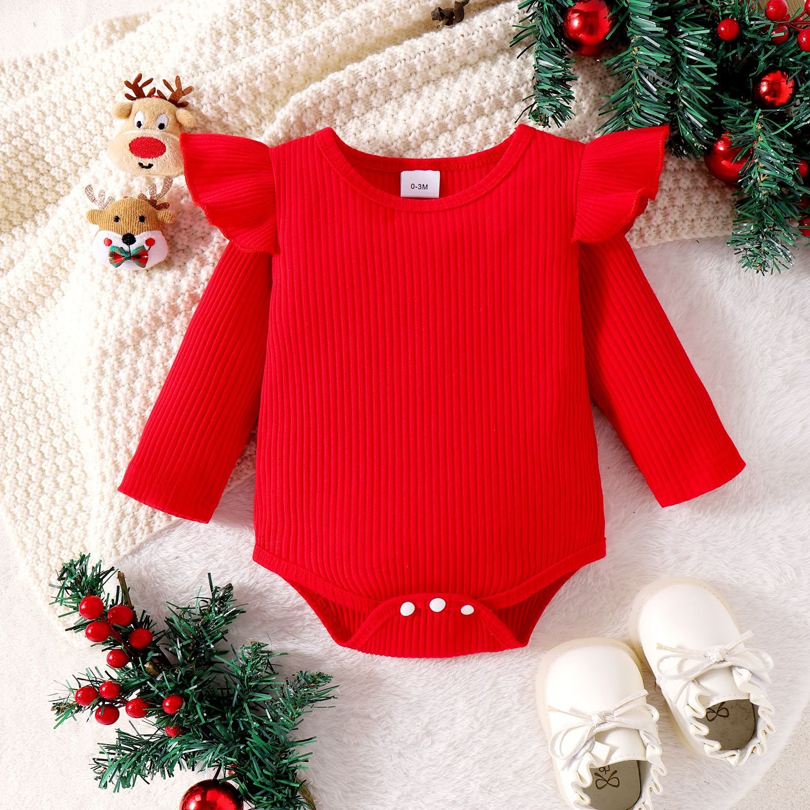 Christmas Children Clothing Cartoon Santa Claus Deer Cute Baby Romper 0-18M Long Fly Sleeve Plaid Printed Baby Boutique Clothing
