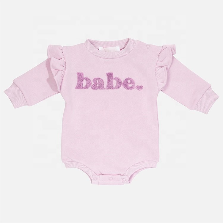 Customized Size Long Sleeve Baby Girls Button Fly Knitted Jumpsuit Towel Embroidered Lace Winter Baby Rompers