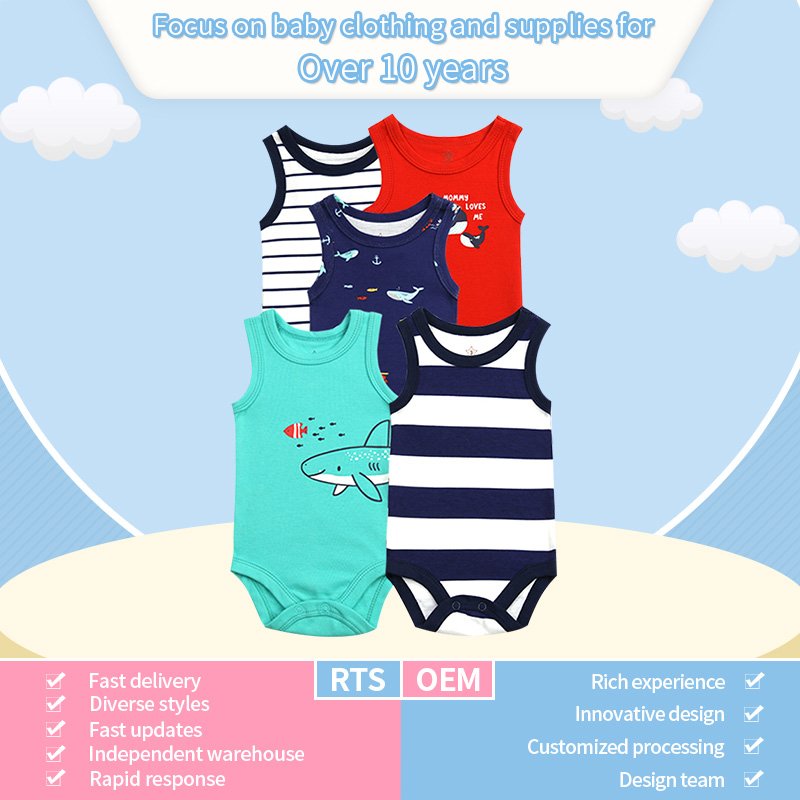 Factory Custom Wholesale Summer Boy Girl Clothes Sets Sleeveless Infant Newborn Clothes Printed Custom Baby Rompers Jumpsuit