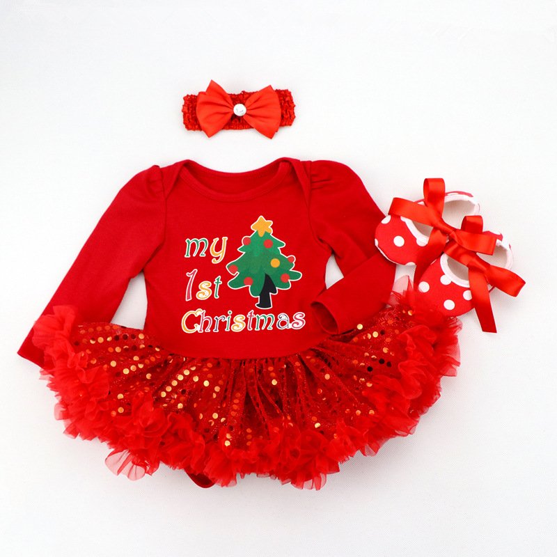 Toddler My 1st Christmas Costume Cartoon Baby Rompers 0-24M Christmas Tree Pattern Infant Newborn Jumpsuit Newborn Baby Costumes