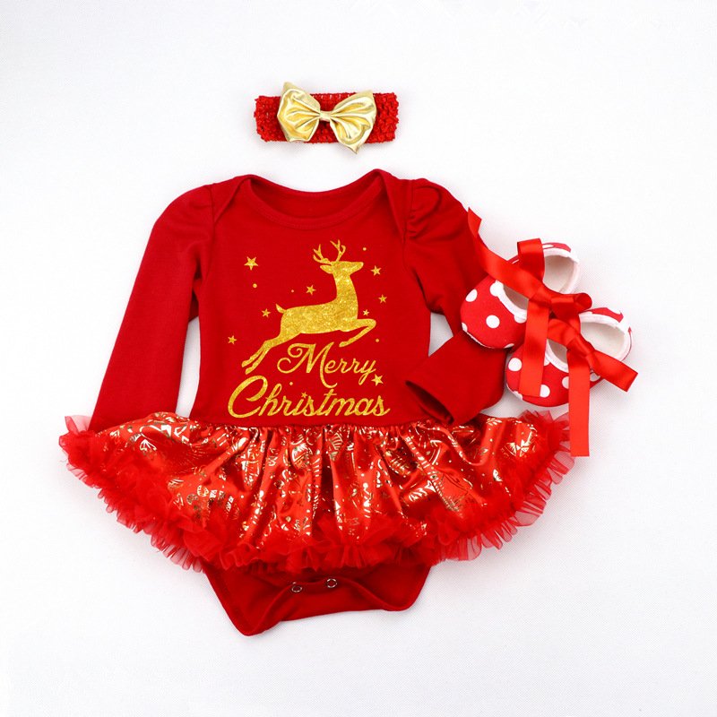 Toddler My 1st Christmas Costume Cartoon Baby Rompers 0-24M Christmas Tree Pattern Infant Newborn Jumpsuit Newborn Baby Costumes
