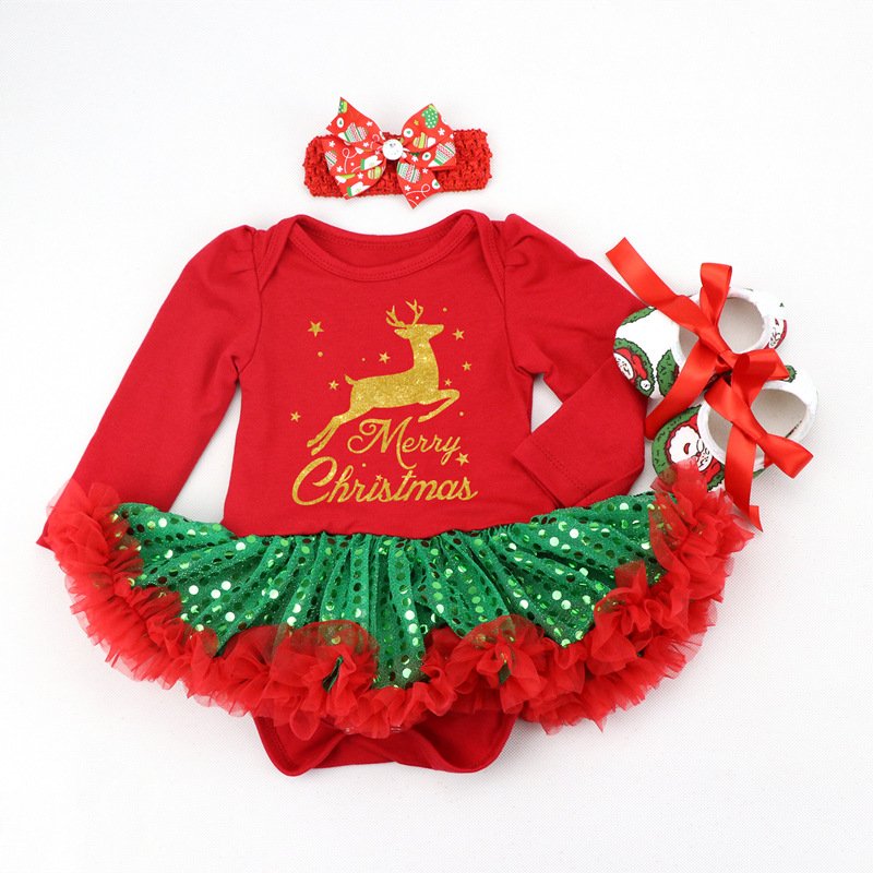 Toddler My 1st Christmas Costume Cartoon Baby Rompers 0-24M Christmas Tree Pattern Infant Newborn Jumpsuit Newborn Baby Costumes