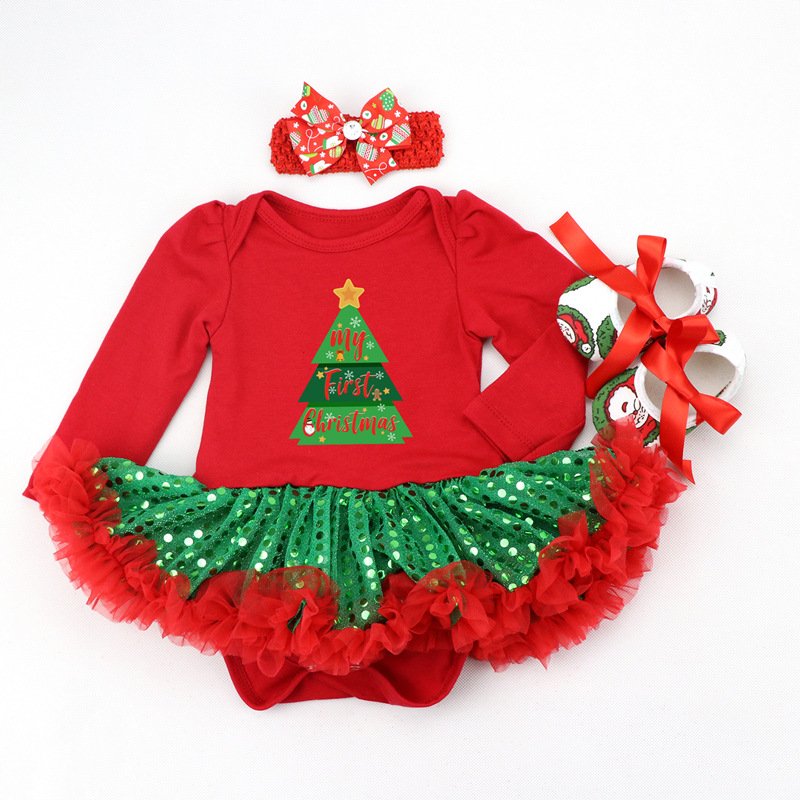 Toddler My 1st Christmas Costume Cartoon Baby Rompers 0-24M Christmas Tree Pattern Infant Newborn Jumpsuit Newborn Baby Costumes