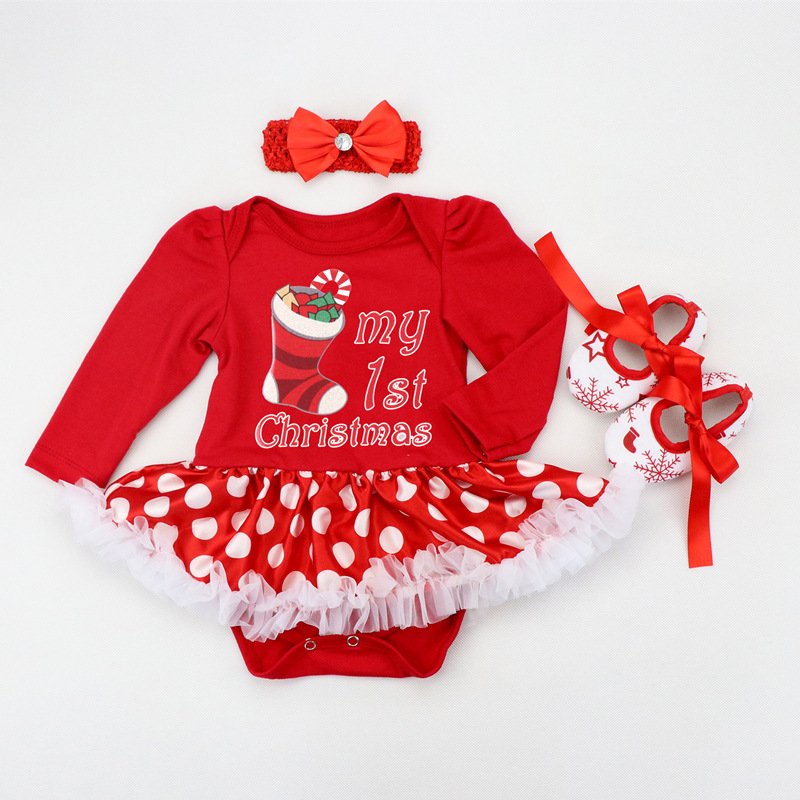 Toddler My 1st Christmas Costume Cartoon Baby Rompers 0-24M Christmas Tree Pattern Infant Newborn Jumpsuit Newborn Baby Costumes
