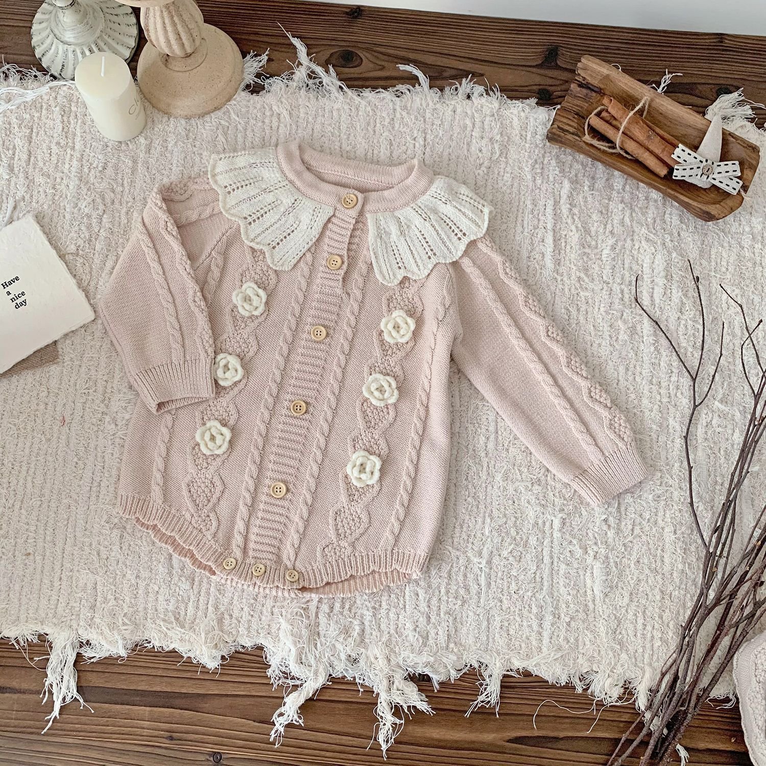 Baby Clothes Girls 6-9 Months Cotton Knitted Jumpsuit Baby Ruffles Hand-crocheted Floral Romper For Baby Girl