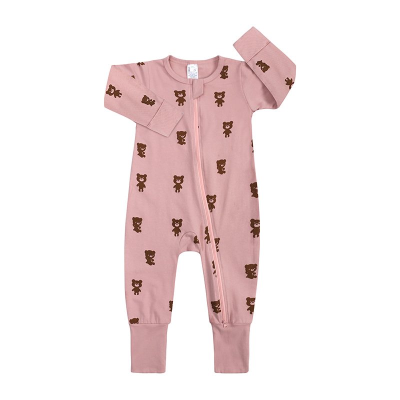 Custom Reactive Print Organic Bamboo Clothing Zip Baby Rompers Wholesale Baby Boy's and Girls' Summer Baby Rompers