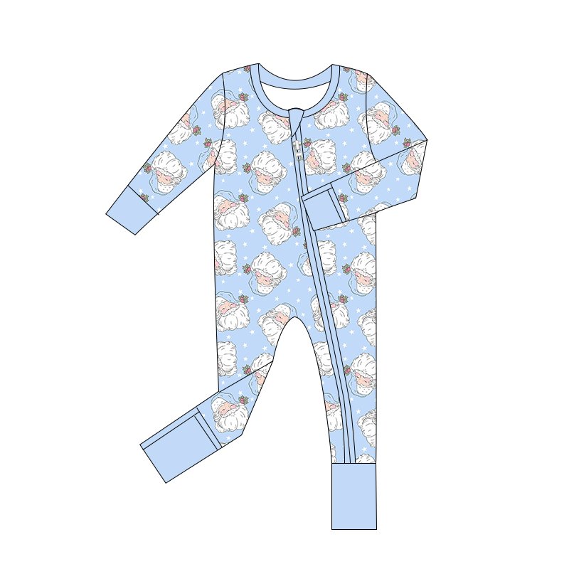 Private Customized Logo Long Sleeve Bamboo Baby Rompers Clothes Custom Print Christmas Zipper Pajamas