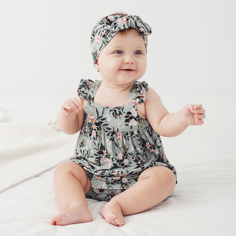 Factory Summer Flowers Newborn bamboo Clothes Headband Baby Girl' Ruffle Rompers Floral Baby Romper Girls Clothes 6980