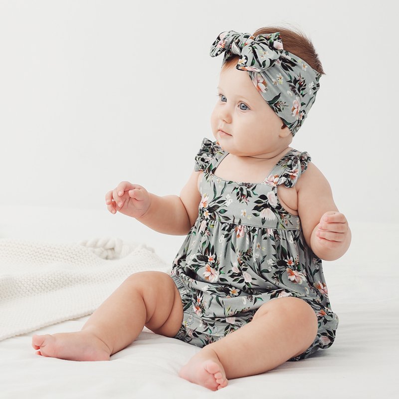Factory Summer Flowers Newborn bamboo Clothes Headband Baby Girl' Ruffle Rompers Floral Baby Romper Girls Clothes 6980