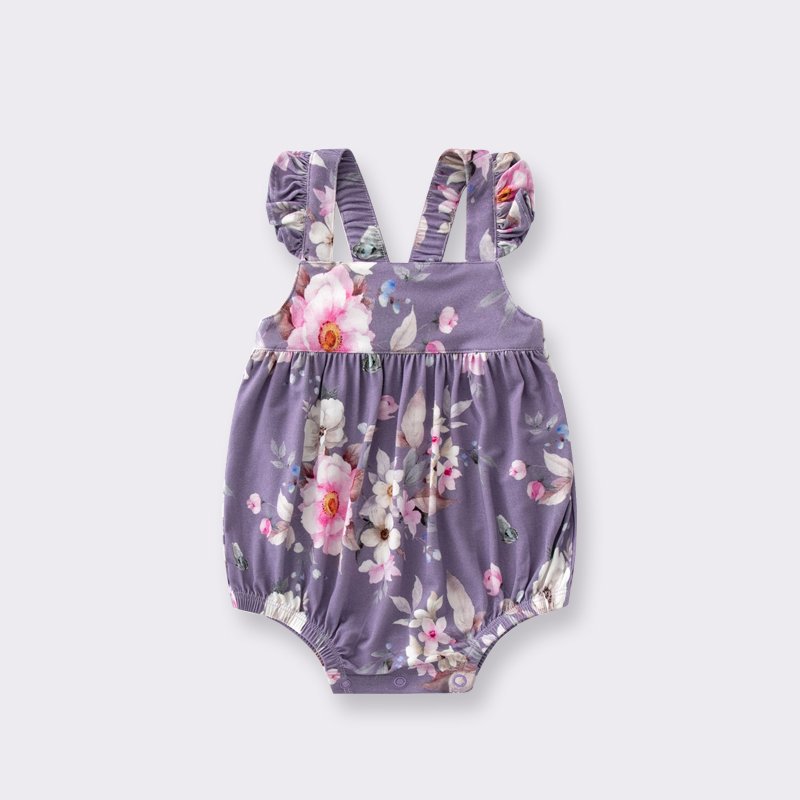 Factory Summer Flowers Newborn bamboo Clothes Headband Baby Girl' Ruffle Rompers Floral Baby Romper Girls Clothes 6980