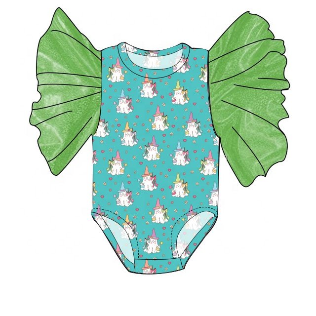 Custom Autumn Halloween Pattern Kids Baby Romper Autumn Shiny Flutter Sleeve Milk Silk Fabric Toddler Baby Leotard