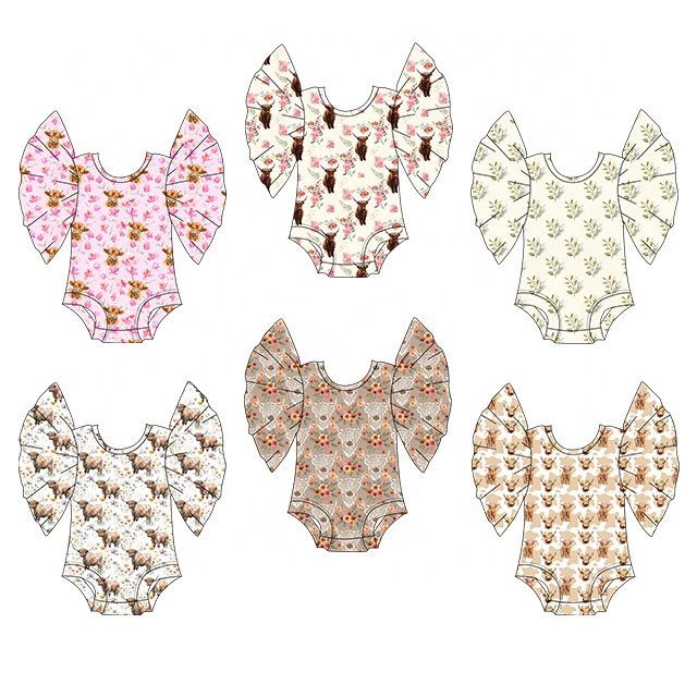 Custom Autumn Halloween Pattern Kids Baby Romper Autumn Shiny Flutter Sleeve Milk Silk Fabric Toddler Baby Leotard