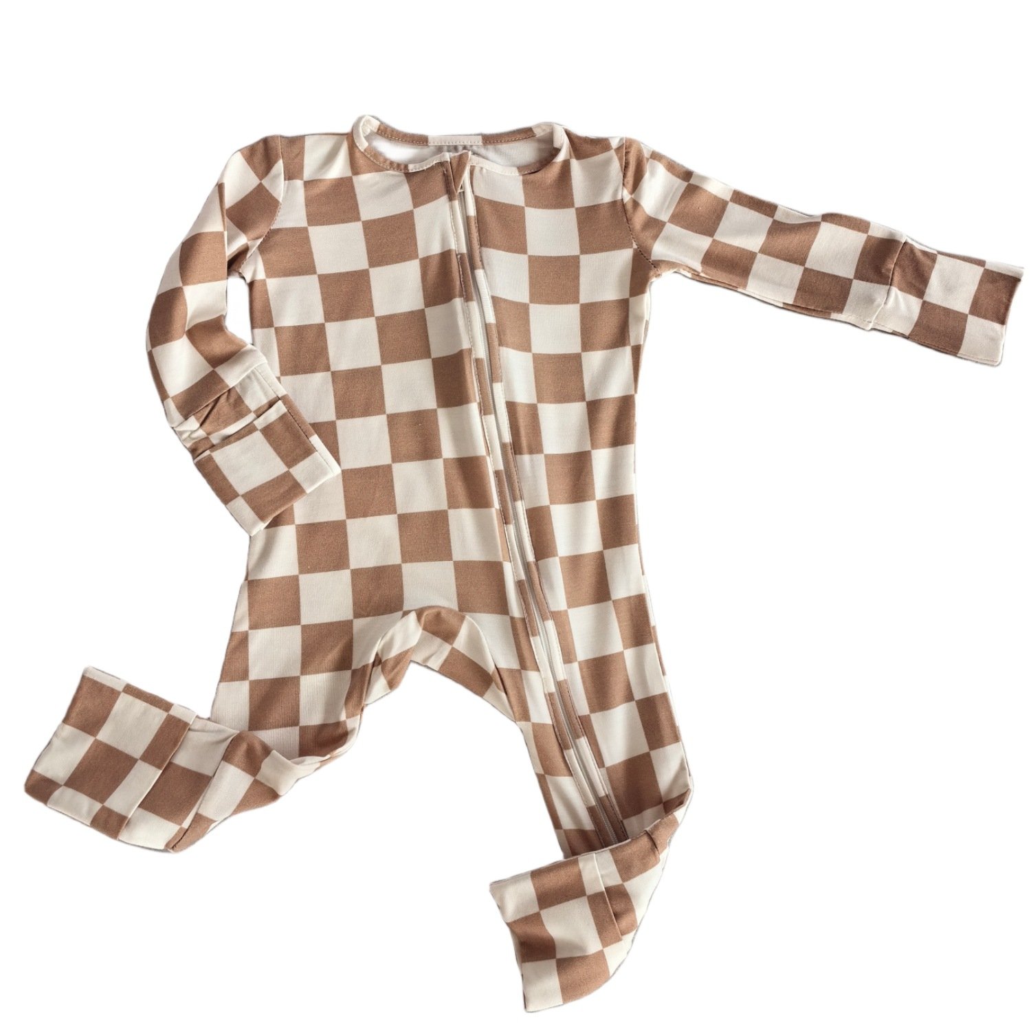 Hot sales bamboo fibers romper baby Long sleeved zipper grid customizable baby romper winter
