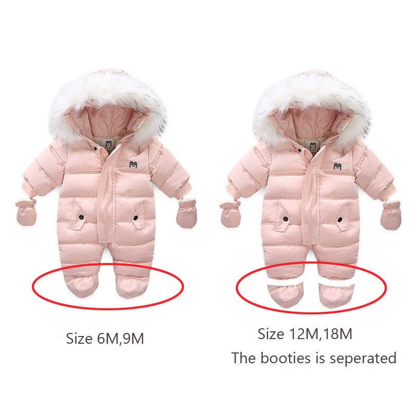 Fashion Baby Winter Romper Plush Lining Baby Rompers Overall Thick Toddler Overalls Infant Girl Boy Warm Jumpsuit Fur Hooded