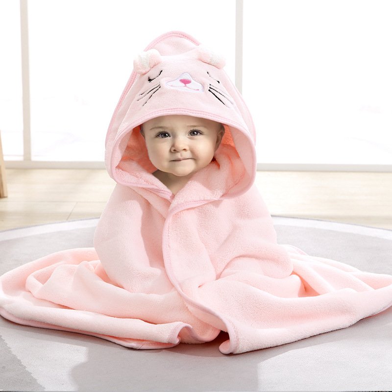 Baby bag with spring and fall baby cartoon blanket baby absorbent coral velvet hooded bathrobe luxury