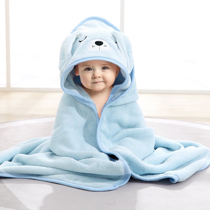 Baby bag with spring and fall baby cartoon blanket baby absorbent coral velvet hooded bathrobe luxury