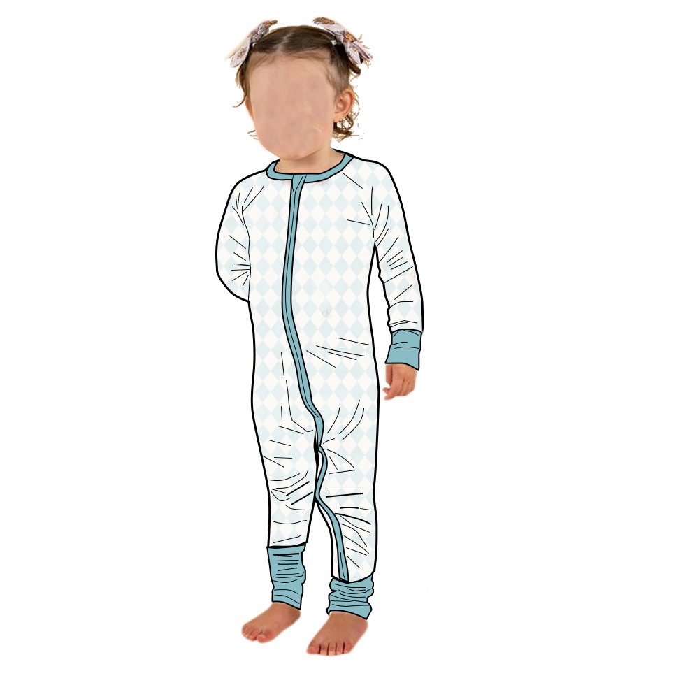 New Fashion Casual Style Custom Pattern Bamboo Print Long Sleeve Zippy Romper For Baby Girls.