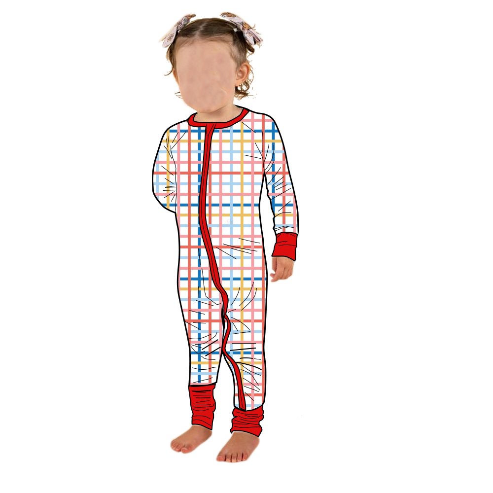 New Fashion Casual Style Custom Pattern Bamboo Print Long Sleeve Zippy Romper For Baby Girls.