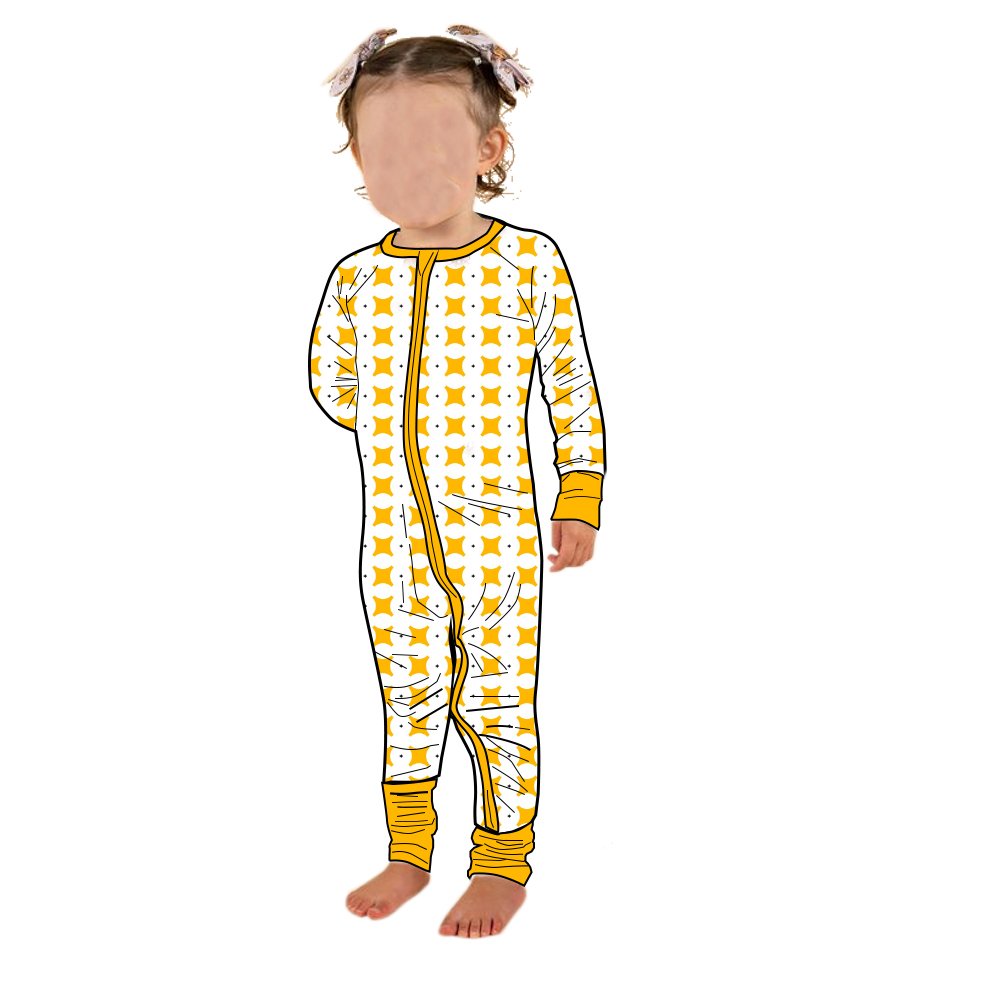 New Fashion Casual Style Custom Pattern Bamboo Print Long Sleeve Zippy Romper For Baby Girls.