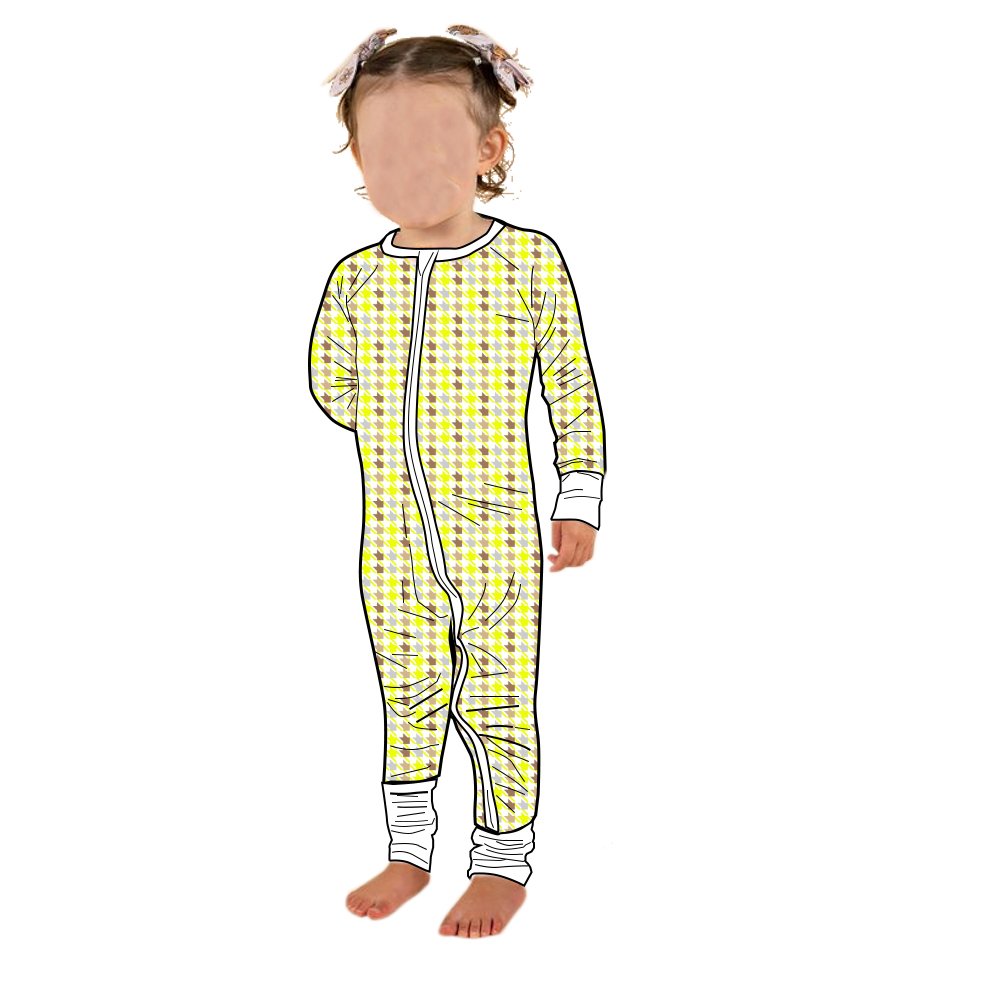 New Fashion Casual Style Custom Pattern Bamboo Print Long Sleeve Zippy Romper For Baby Girls.