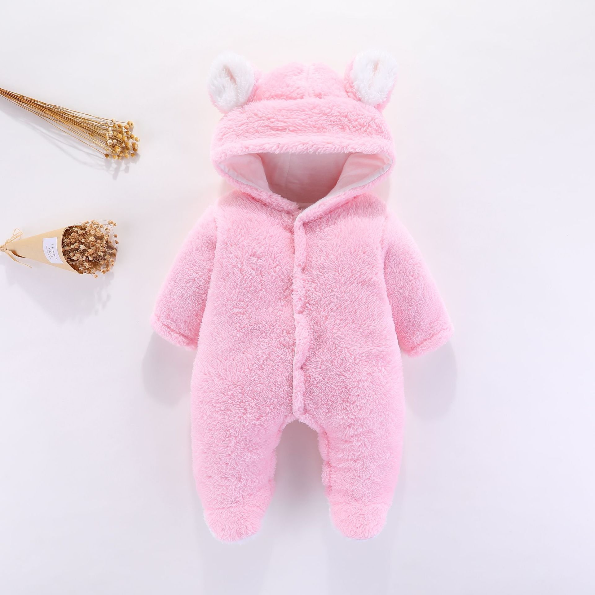 Custom New Design Newborn Bear Snowsuit Cotton Fleece Hooded Romper Jumpsuit For Baby Girl Boy Baby Clothes Set Baby Romper