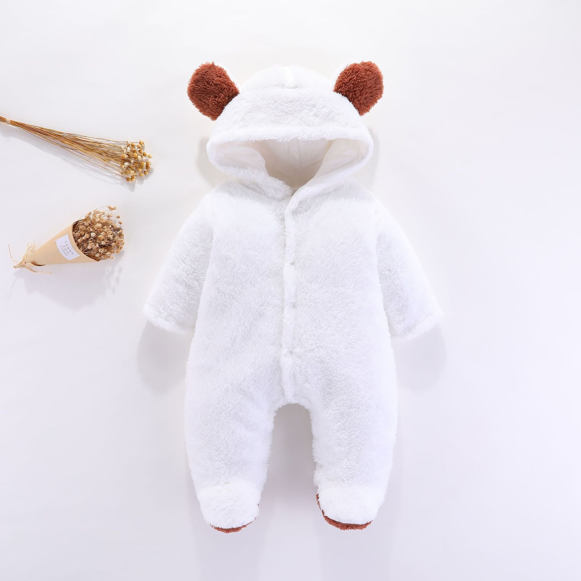 Custom New Design Newborn Bear Snowsuit Cotton Fleece Hooded Romper Jumpsuit For Baby Girl Boy Baby Clothes Set Baby Romper