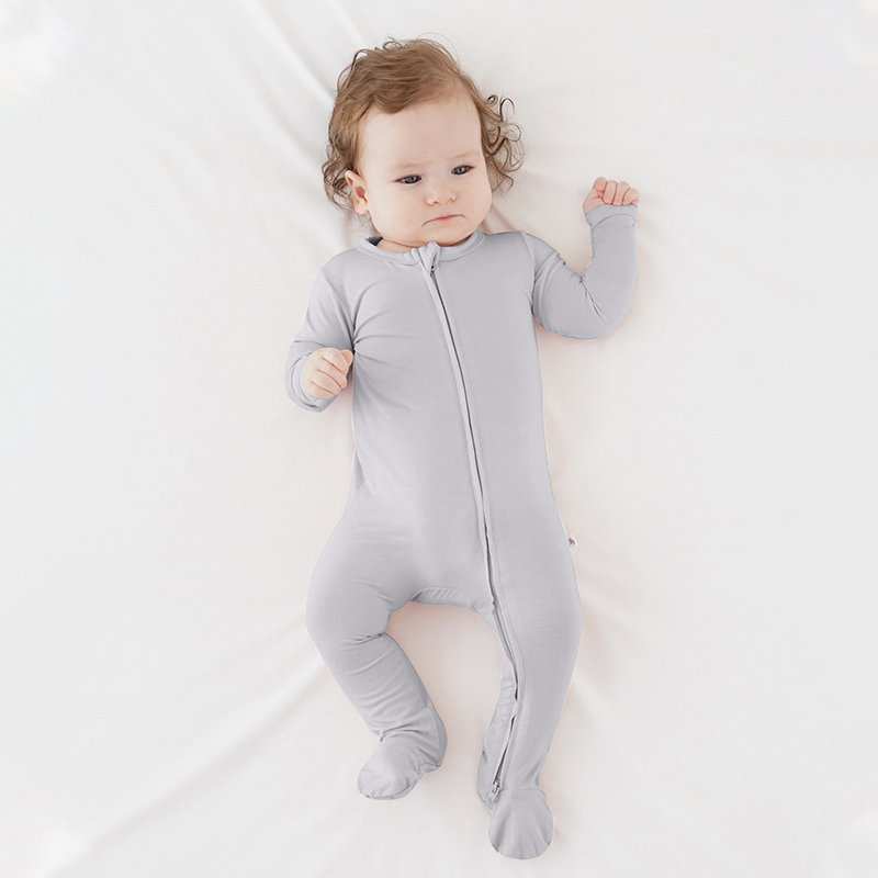 Customized 95% Bamboo 5% Spandex Toddler Pajamas Double Zipper Solid Print Infant Little Sleeper Clothes Baby Romper